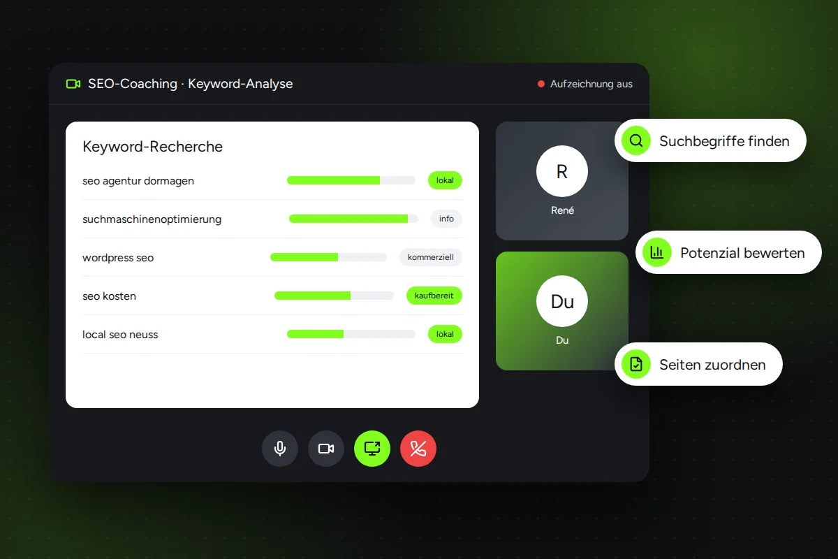 Keyword-Coaching per Videocall: Suchbegriffe mit Suchvolumen und Suchabsicht bewerten