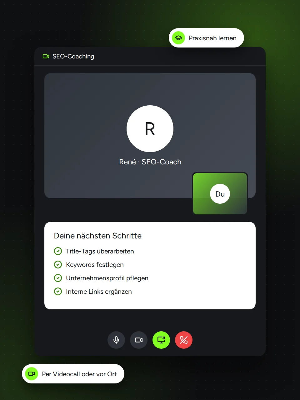 SEO-Beratung: persönliches SEO-Coaching per Videocall mit konkreten nächsten Schritten
