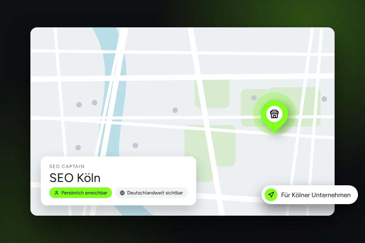 SEO für Unternehmen aus Köln: Stadtkarte am Rhein mit Standort-Pin