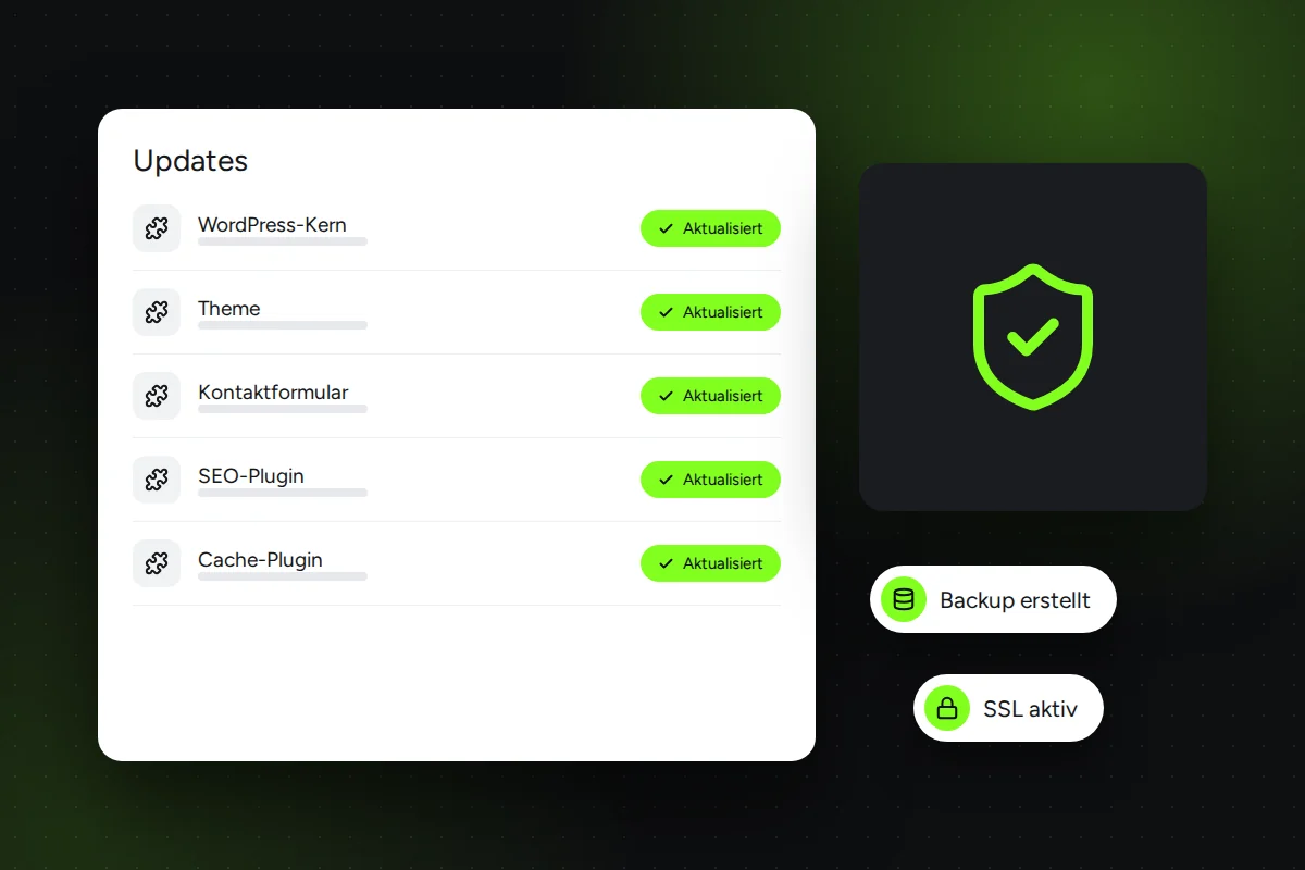 Technische Updates und Sicherheit: aktualisierte Plugins, Backup und SSL